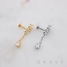 MULTI CZ DANGLE MARQUISE LEAF-CLUSTER THREADLESS (PUSH IN) 316L SURGICAL STEEL LABRET SET